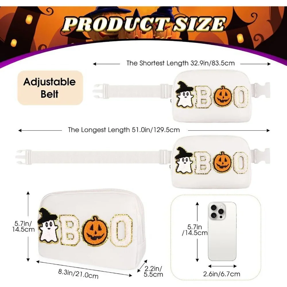 Halloween Belt Bag Set with Ghost Glasses Headband Womens Girls Costume Accessor